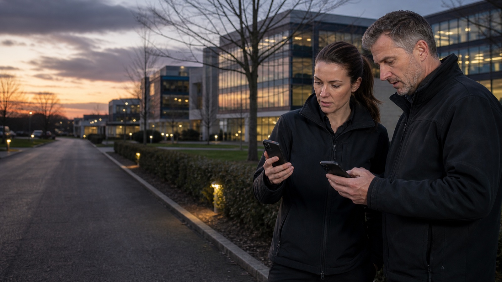 Field operations team coordinating with compact rugged Android PoC handsets
