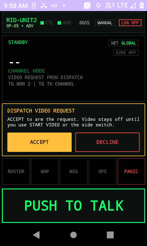 P60 dispatch video request prompt